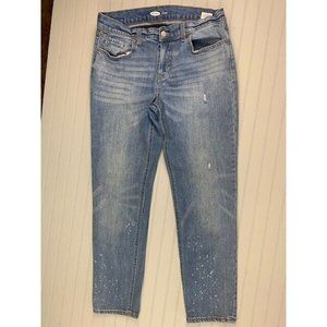 Old Navy Size 8 Womens Jeans Mid Rise Ankle Stretch Light Wash Paint Spl…